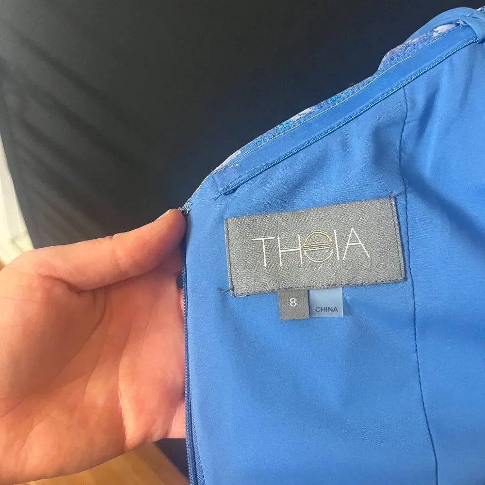 Theia Eliza Ruched Jacquard Midi Dress - Picture 10 of 10